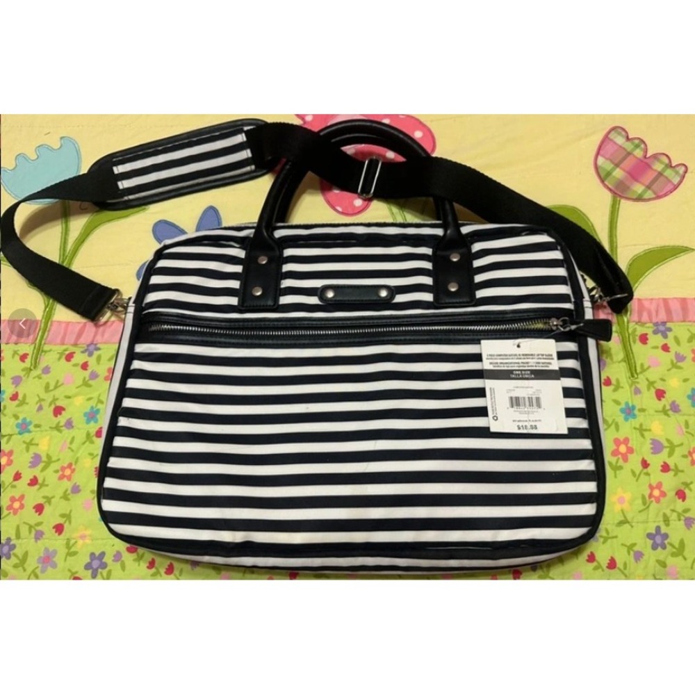 Laptop bag and a matching removable laptop sleeve- Set Black White Striped NWT